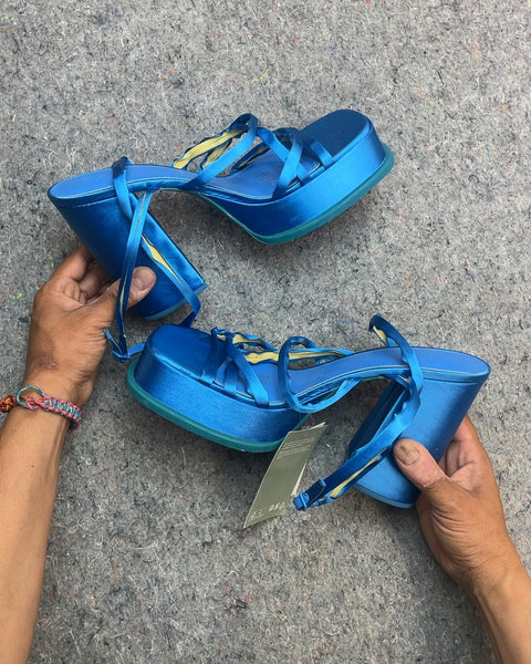 Brand New H&M Blue Platform Heeled Sandals, Size US 10W or EU 41