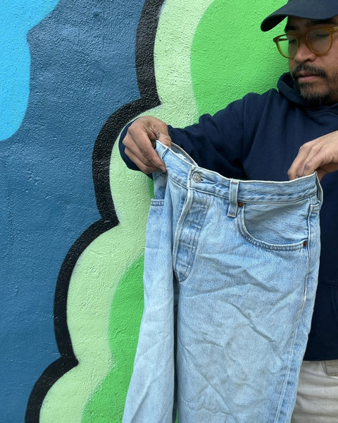 Levi's 501 Light Wash Jeans To Practice Mending, Size W28 L32