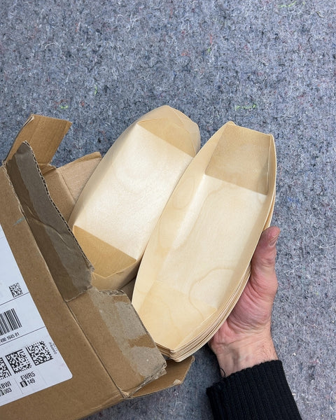 A Whole Bunch Of Disposable Wooden Food Trays To Start Your Own Belgium Fries Food Truck
