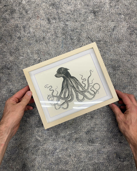 Framed Dog Head Octopus Illustration Art Print, 9x11"