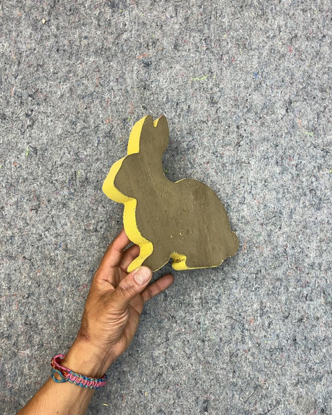 Yellow and Brown Wooden Rabbit Decor