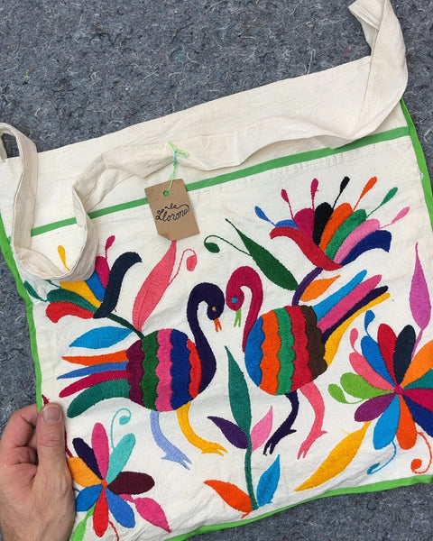 Embroidered Birds and Flowers Tote Bag