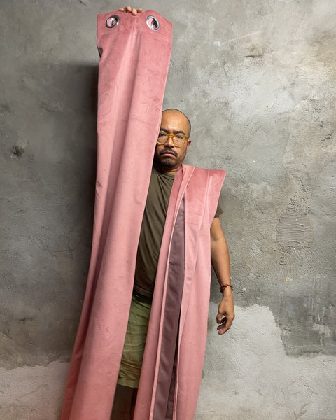 Pink Velvet Grommet Curtains, 40x76”