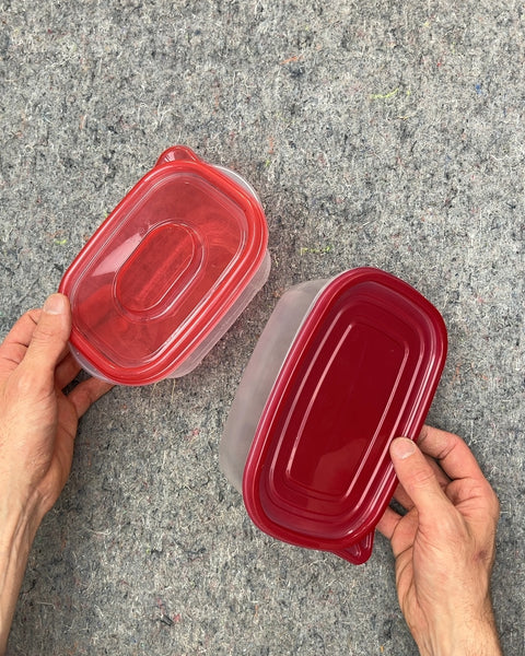 Plastic Food Storage Containers with Red Lids