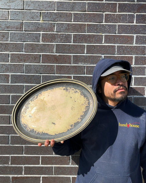 Vintage Oval Metal Serving Tray, 14"