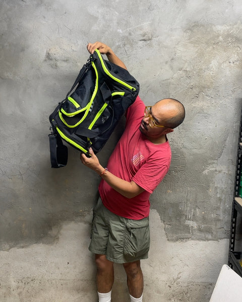 Adidas Black and Neon Green Duffle Bag