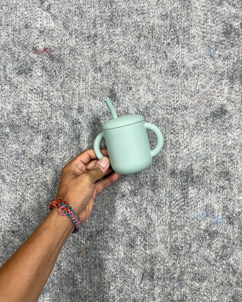 Mint Green Silicone Sippy Cup with Straw