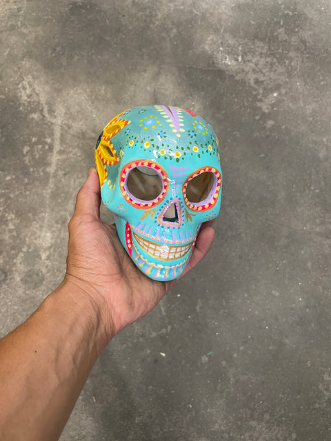 Skull Candle Holder, Teal