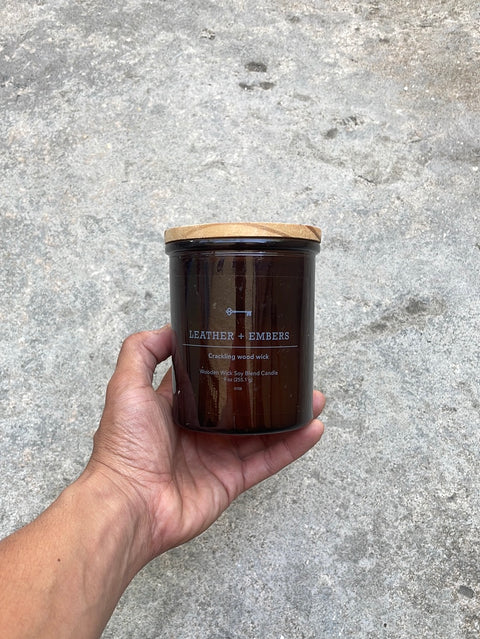 Wooden Wick Candle by Leather + Embers