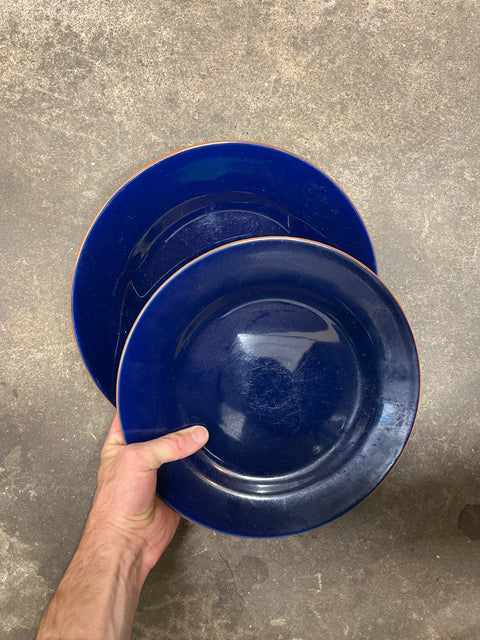 3 Blue Ceramic Dinner Plates
