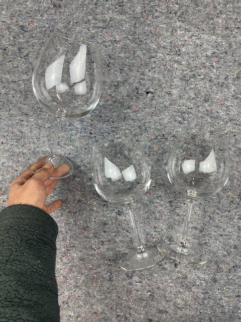 3 Burgundy Bowl Wine Glasses