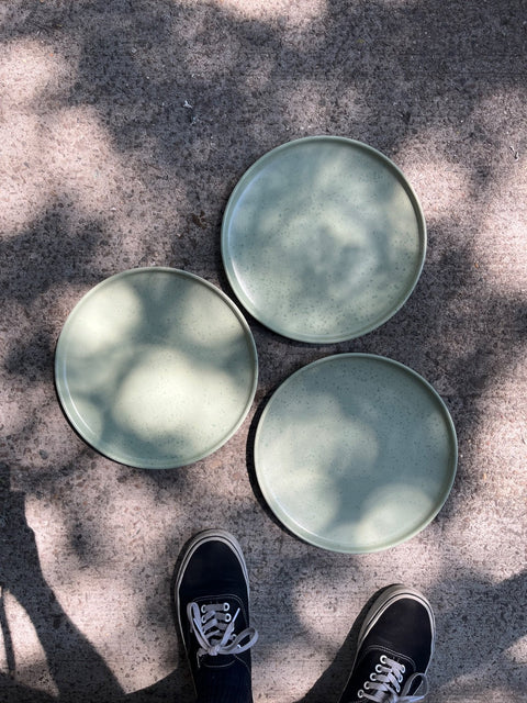 3 Cool Green Speckled Dinner Plates