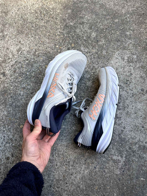 Hoka Bondi 7 Running Shoes With A Small Stain On The Front Of The Left Foot, Size US 10W or 42 2/3 EU