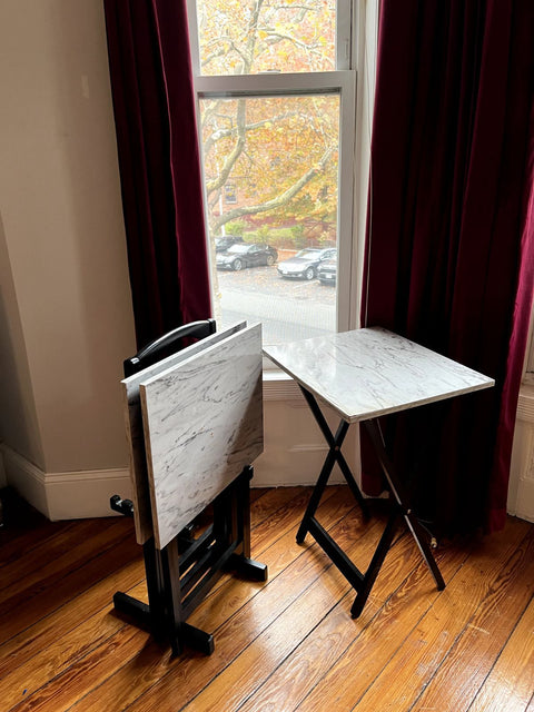 3 Piece Faux Marble Folding Tray Tables Set