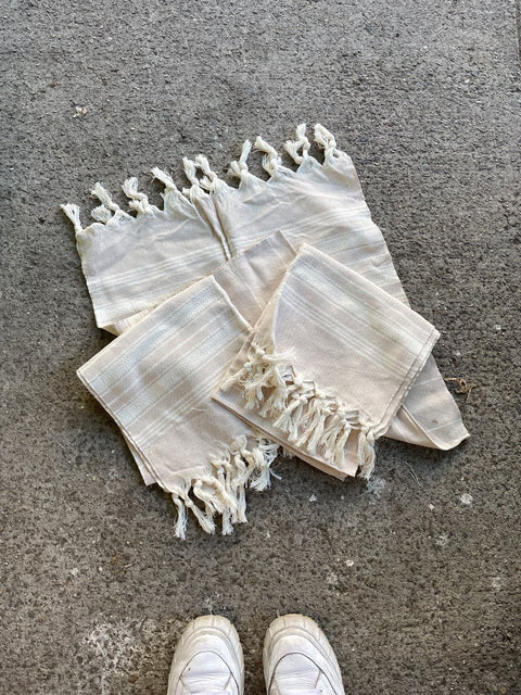3 Tasseled Beige Striped Turkish Towels