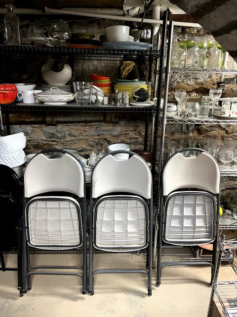 3 White Folding Chairs For Extra Seating
