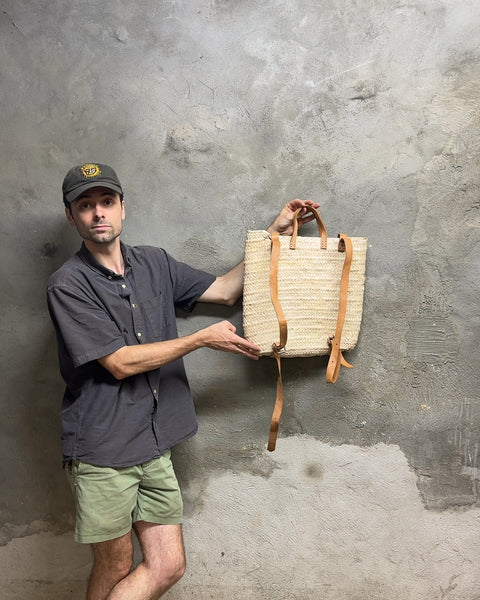 Cool Woven Straw Backpack with Leather Straps