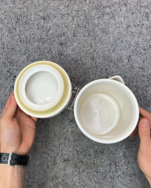 White Ceramic Clamp Top Canister 8"
