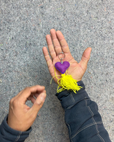 Felt Heart Keychain with Yellow Tassel
