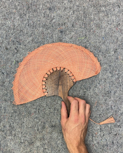 Woven Straw Hand Fan with Wooden Handle