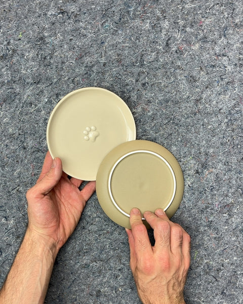 Set of 2 Ceramic Pet Food Plates with Paw Print