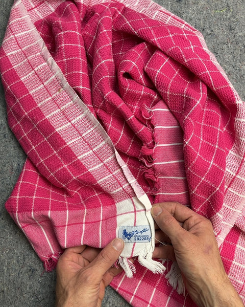 Co-optex Handloomed Pink & White Checked Cotton Bath Towel