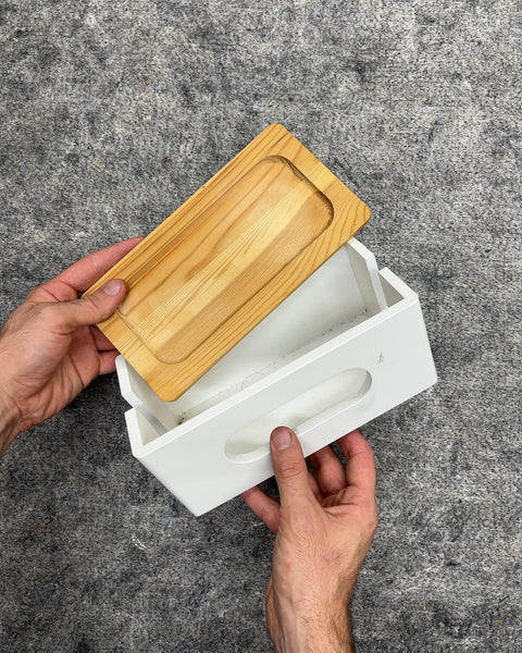 White Cable Management Box with Wooden Lid, L9"