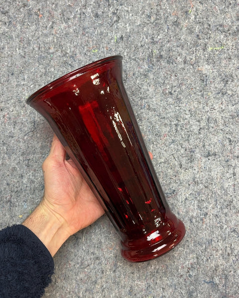 Vintage Anchor Hocking Red Glass Vase, 10.5"