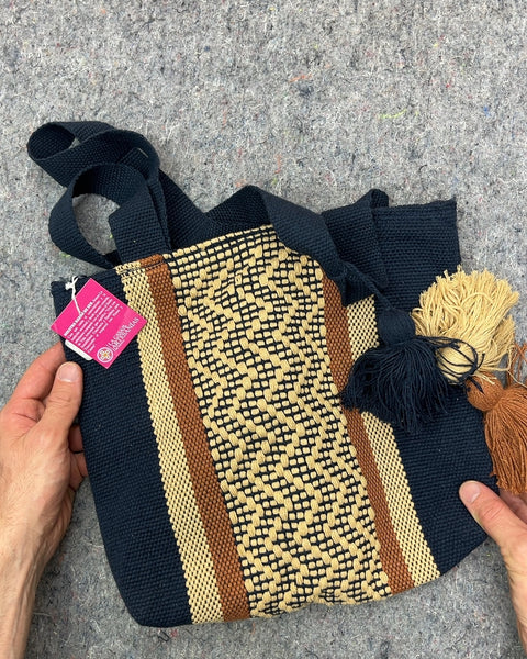 Woven Pattern Tote Bag with Tassels