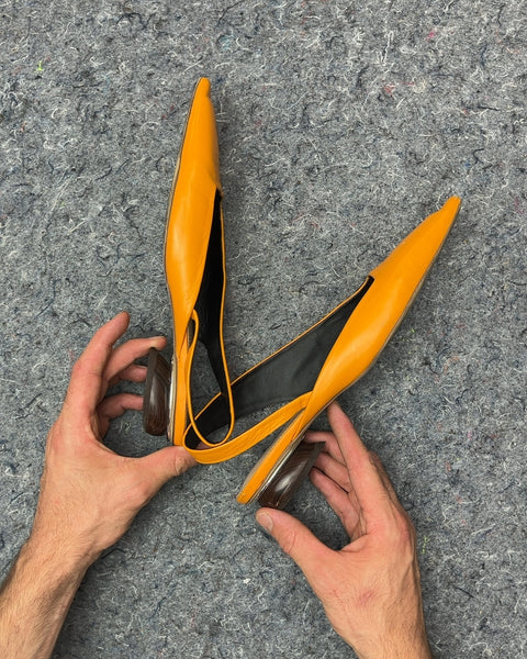 Zara Woman Orange Pointed Toe Slingback Heels, Size EU 40