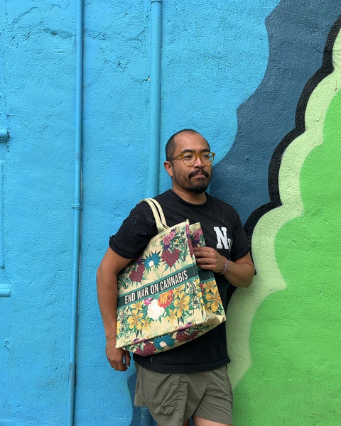 Floral Print End War On Cannabis Tote Bag