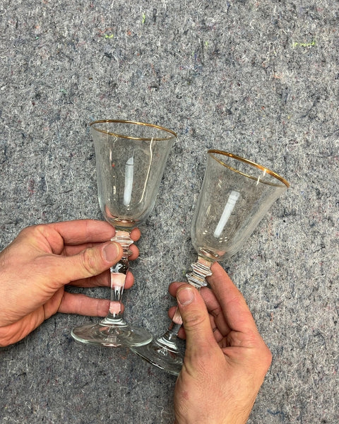 Two Vintage Wine Glasses with Gold Trim