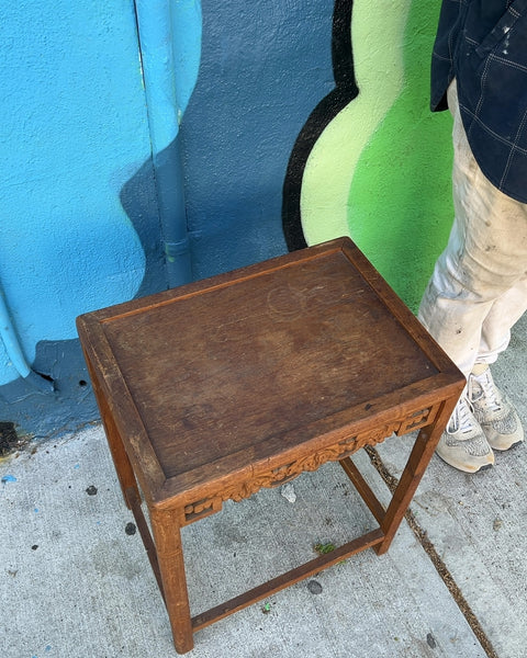 Pretty Carved Wood Side Table, W17xD13xH23"