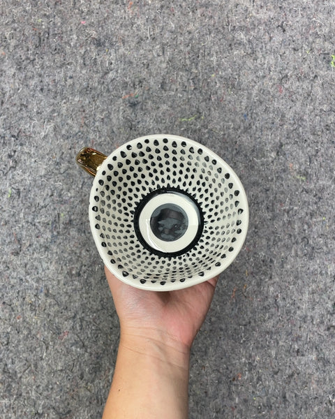 Spotted Mug with Gold Handle