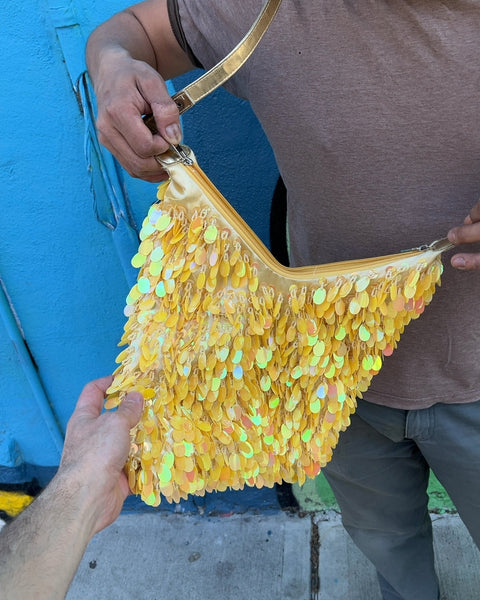 Sequin Shoulder Bag, Yellow
