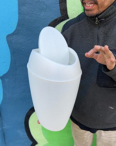 White Plastic Swing-Top Trash Can