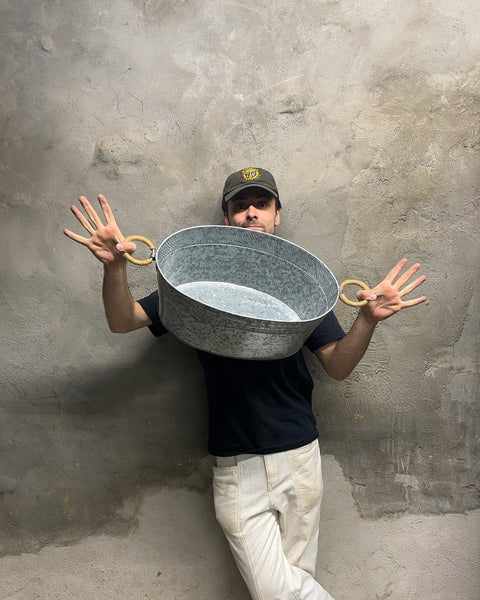 Galvanized Metal Oval Tub with Rope Handles, L19"