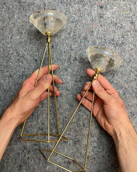 Pair of Gold Tone and Glass Candle Holders