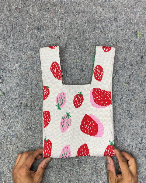 Strawberry Knit Tote Bag