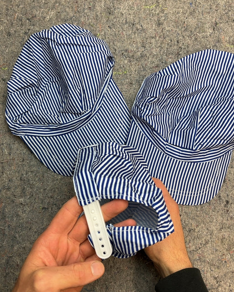 Classic Blue & White Pinstriped Engineer's Conductor Caps For You & Your 2 Friends