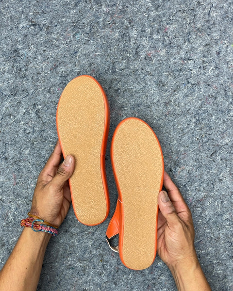 Orange Open Toe Flat Sandals, Sz 40