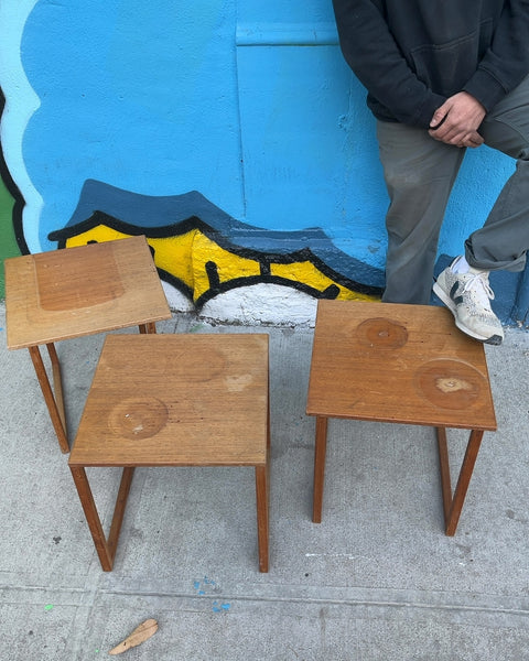 Mid-Century Danish Teak Nesting Tables Designed by Kai Kristiansen, 16x16x16"