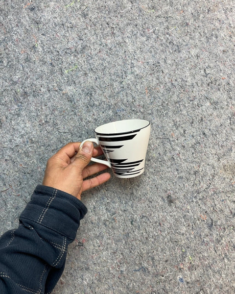 White Ceramic Coffee Cup with Black Stripes