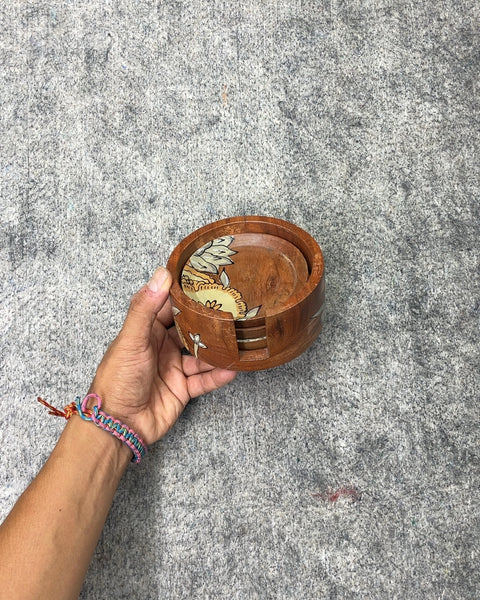 Wooden Coasters with Floral Design