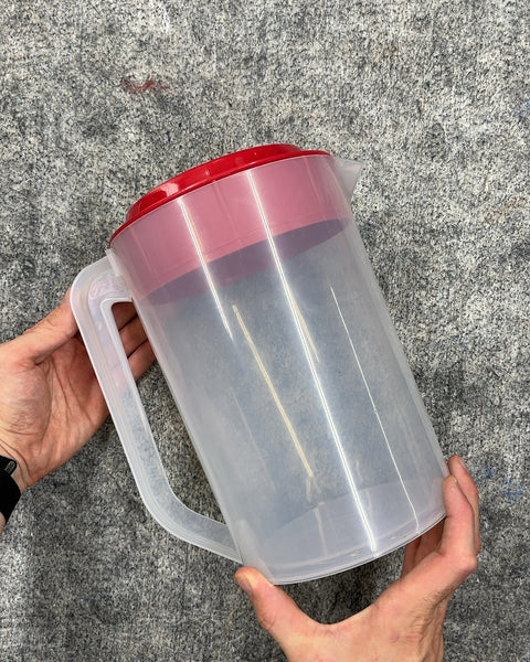 Bigass Plastic Pitcher with Red Lid For Your Lemonade Stand