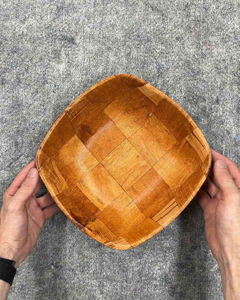 Woven Wood Square Serving Bowl, 10"