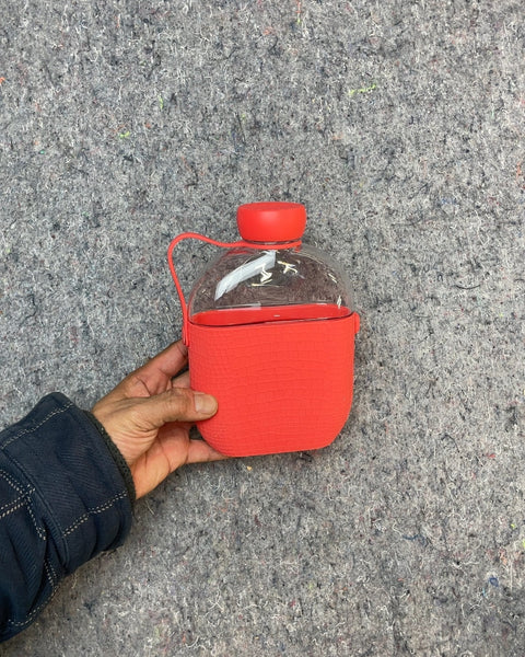 Red Water Bottle with Silicone Sleeve