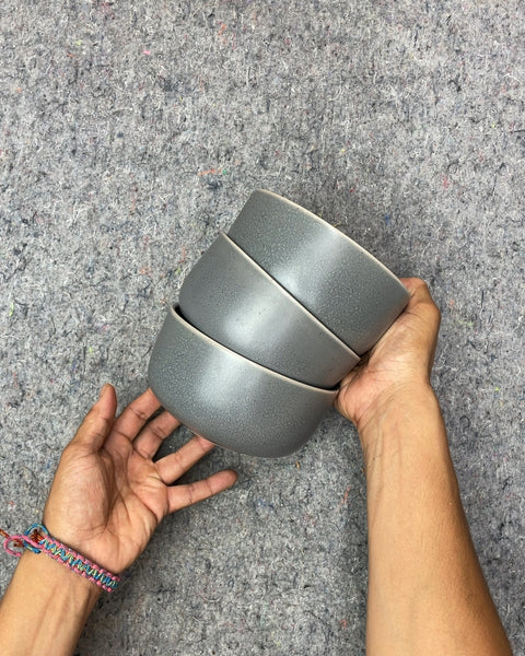 Set of Three Gray Ceramic Bowls