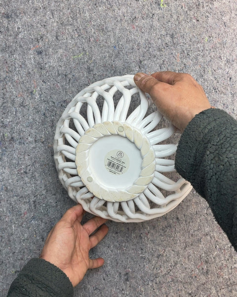 Sexy White Ceramic Basket Bowl, 9.5"
