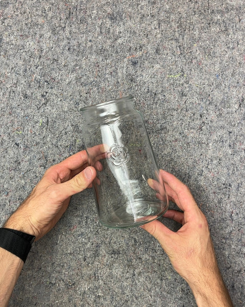 Clear Glass Jar with Embossed Rose, H7"